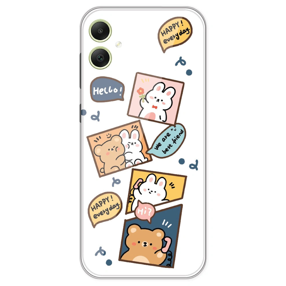 Happy Rabit And Bear - Clear Printed Silicone Case For Samsung Galaxy A05
