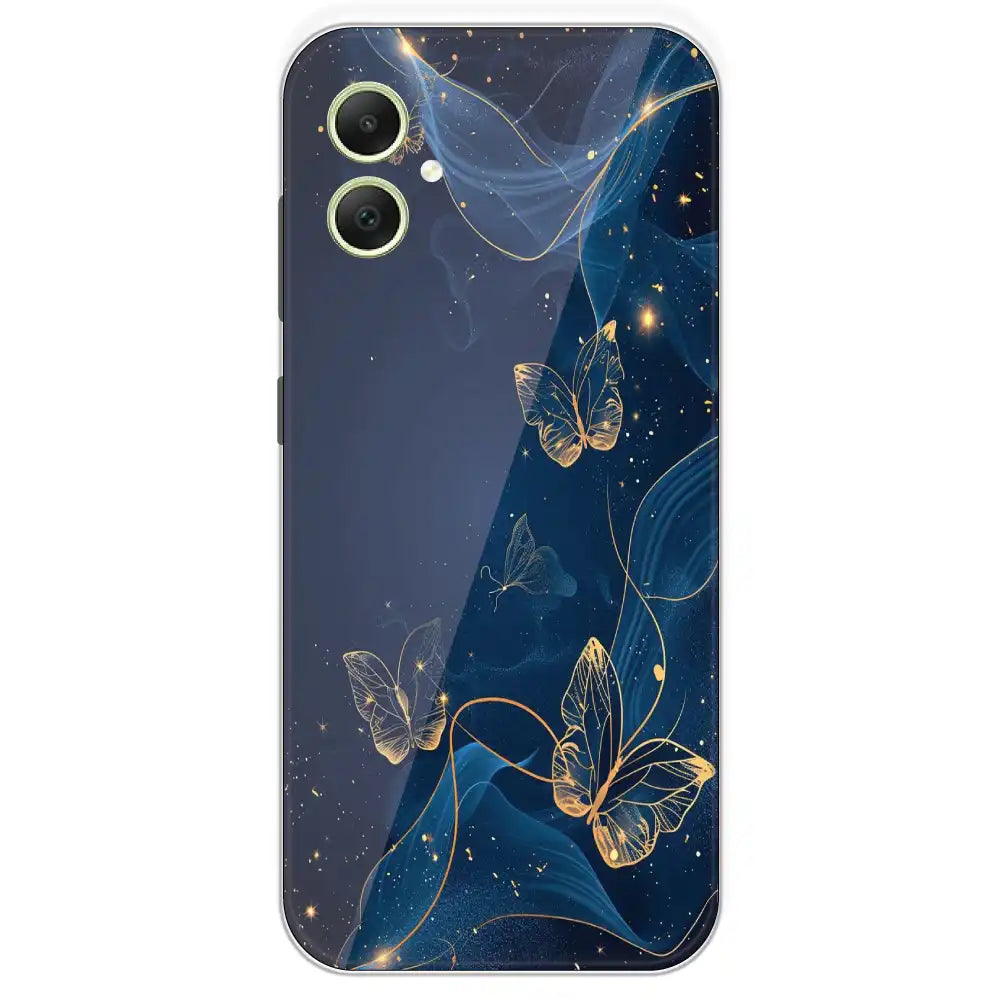Blue With Gold Butterflies - Printed Silicone Case For Samsung Galaxy A05