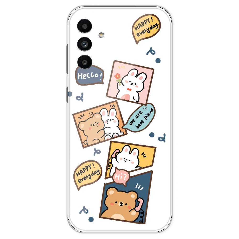 Happy Rabit And Bear - Clear Printed Silicone Case For Samsung Galaxy A13