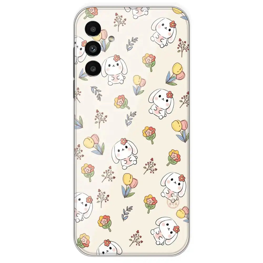 Cute Bunny And Flowers - Printed Silicone Case For Samsung Galaxy A13