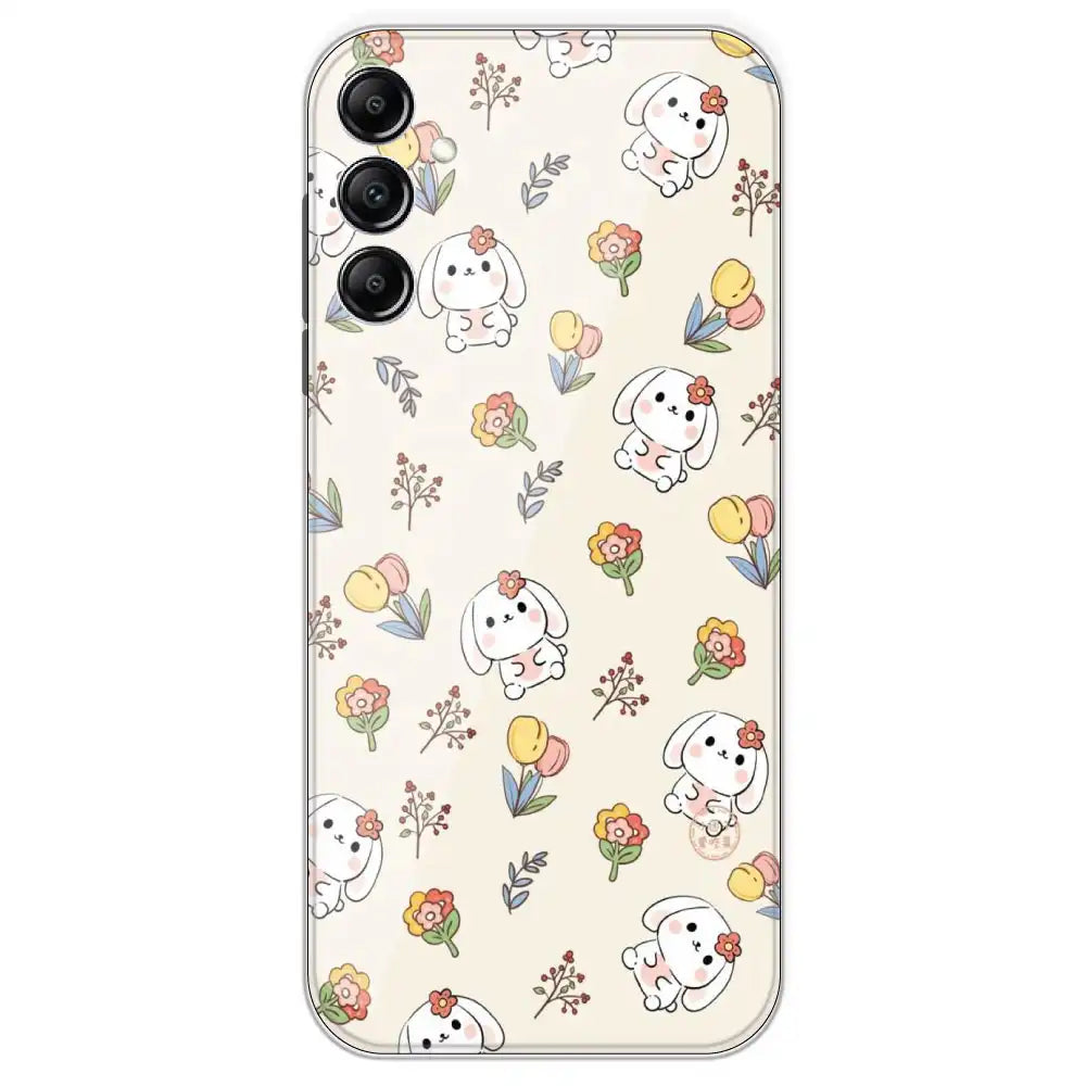 Cute Bunny And Flowers - Printed Silicone Case For Samsung Galaxy A14