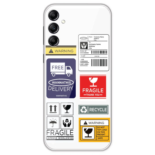 Caution Labels - Clear Printed Silicone Case For Samsung Galaxy A14