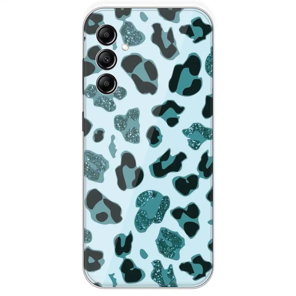 Blue Leopard Glitter Print - Printed Silicone Case For Samsung Galaxy A14