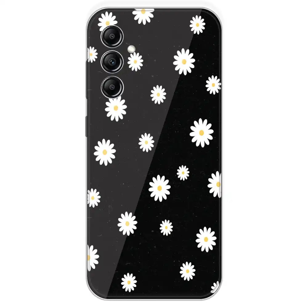 White And Black Flower - Printed Silicone Case For Samsung Galaxy A14