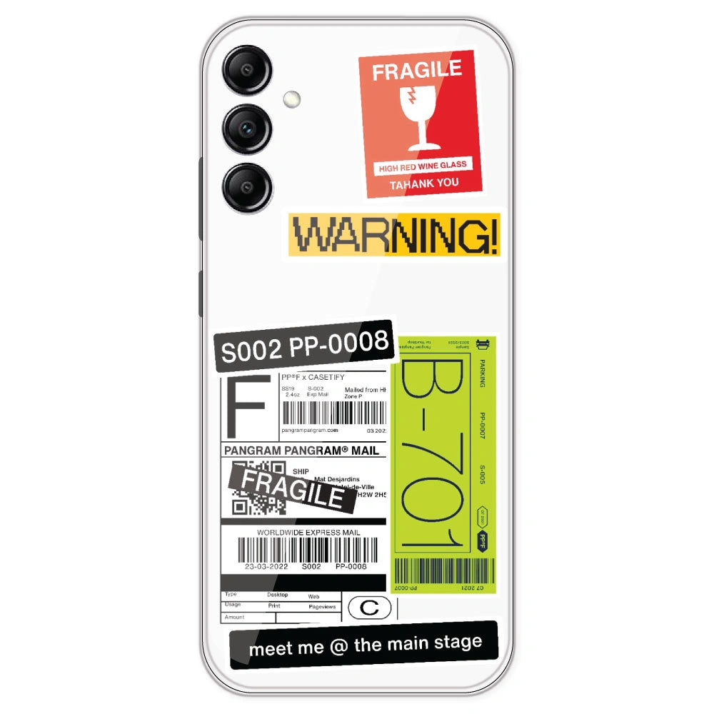 Fragile Labels - Clear Printed Silicone Case For Samsung Galaxy A14