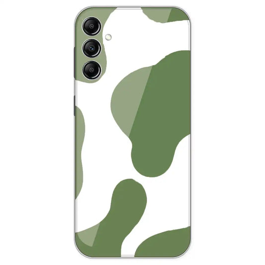 Olive Green Cow Print - Clear Printed Silicone Case For Samsung Galaxy A14
