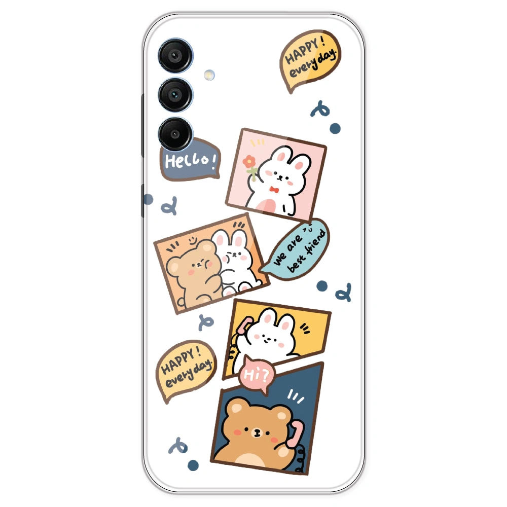 Happy Rabit And Bear - Clear Printed Silicone Case For Samsung Galaxy A15