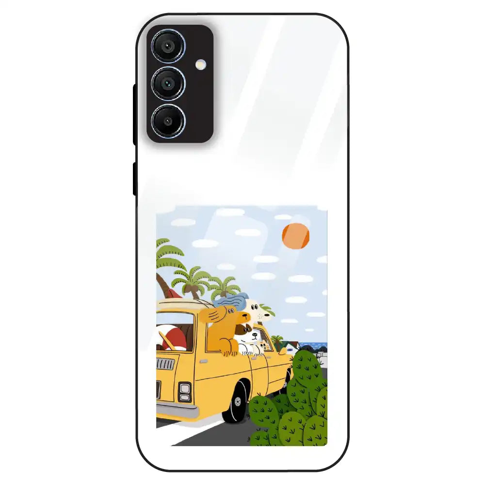 Cute Dog Travel Cartoon - Glass Case For Samsung Galaxy A15