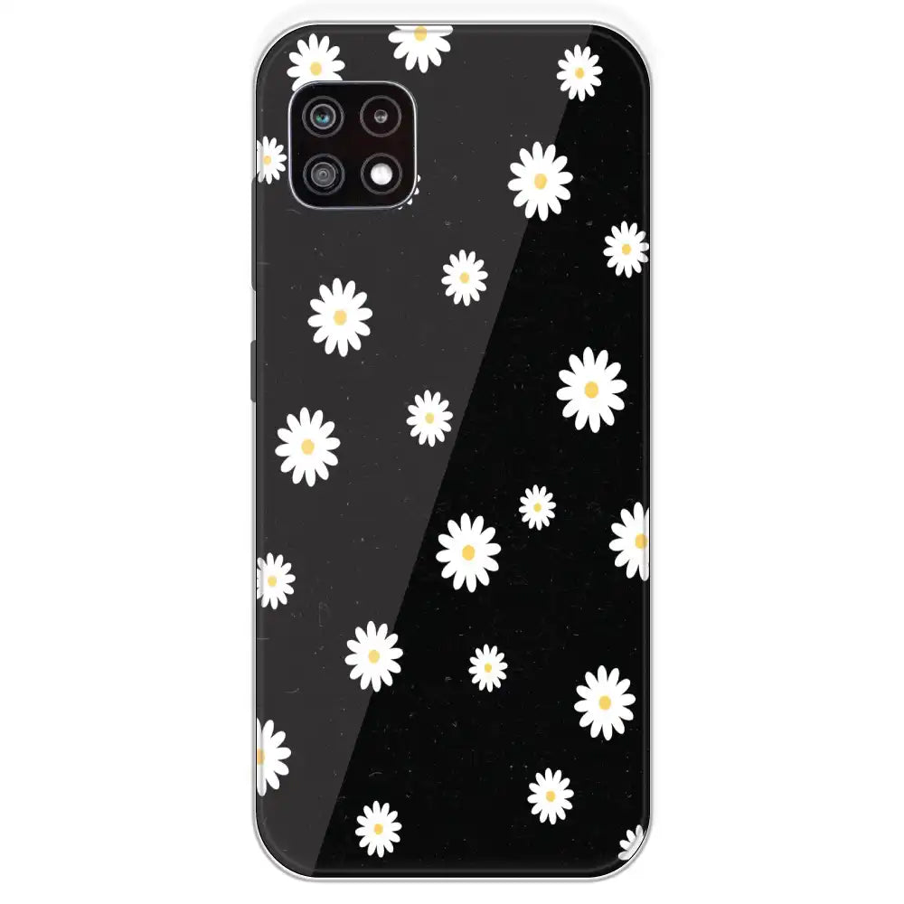 White And Black Flower - Printed Silicone Case For Samsung Galaxy A22