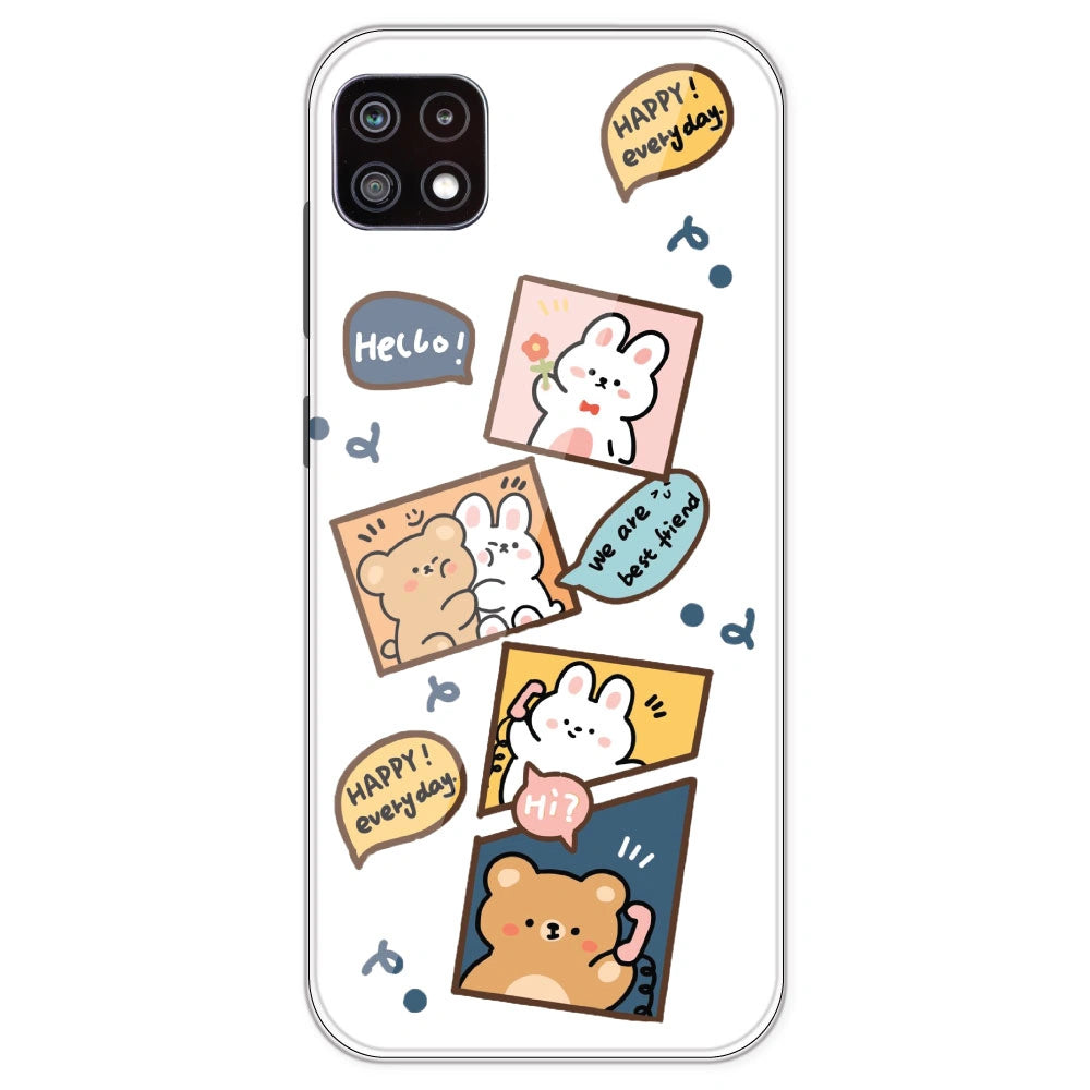 Happy Rabit And Bear - Clear Printed Silicone Case For Samsung Galaxy A22