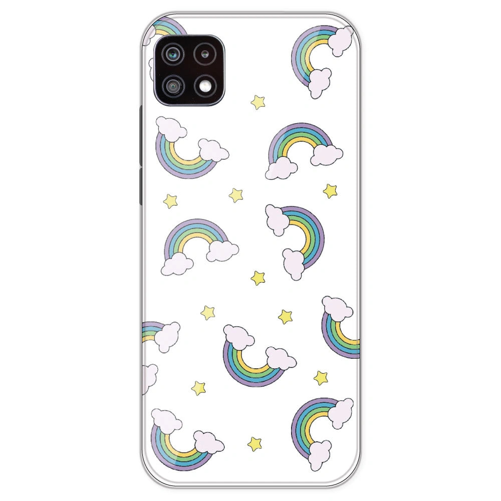 Rainbow With Clouds - Clear Printed Silicone Case For Samsung Galaxy A22