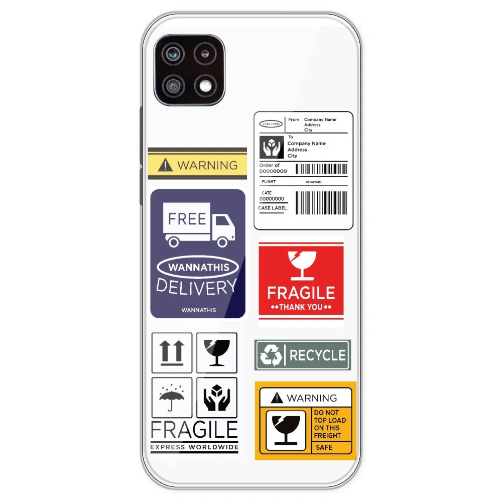 Caution Labels - Clear Printed Silicone Case For Samsung Galaxy A22