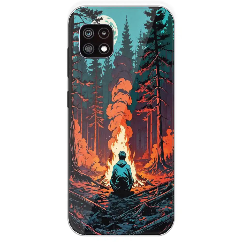 Boy With Camp Fire - Printed Silicone Case For Samsung Galaxy A22