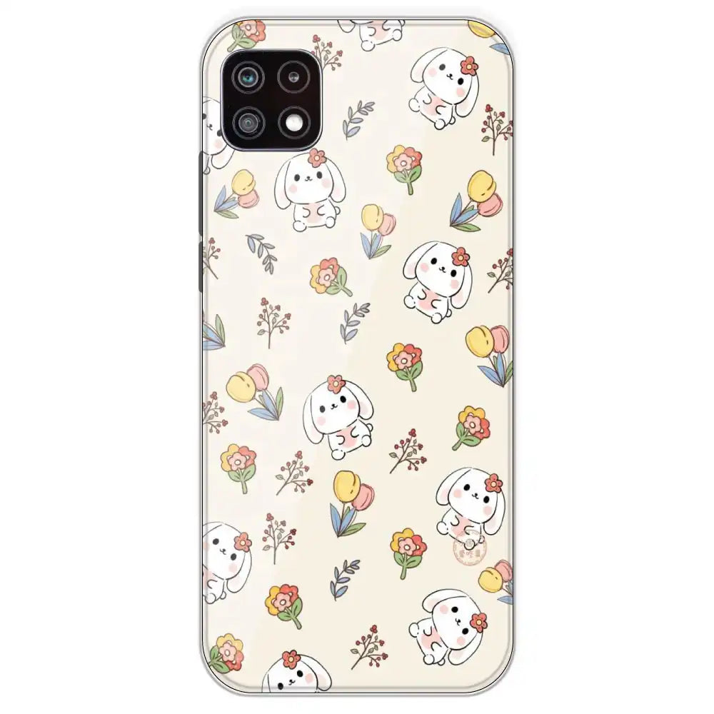 Cute Bunny And Flowers - Printed Silicone Case For Samsung Galaxy A22