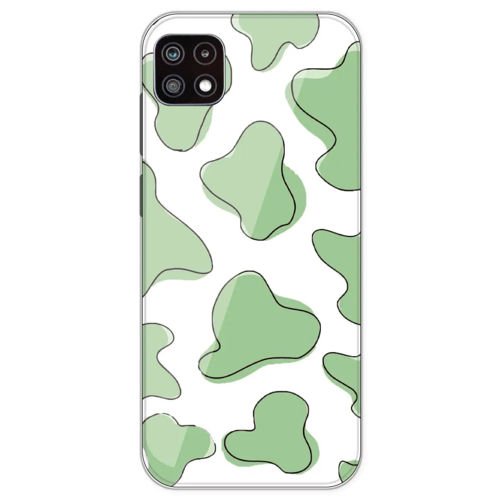 Green Cow Print - Clear Printed Silicone Case For Samsung Galaxy A22