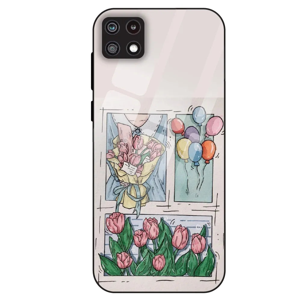 Tulip Aesthetic Sketch - Glass Case For Samsung Galaxy A22