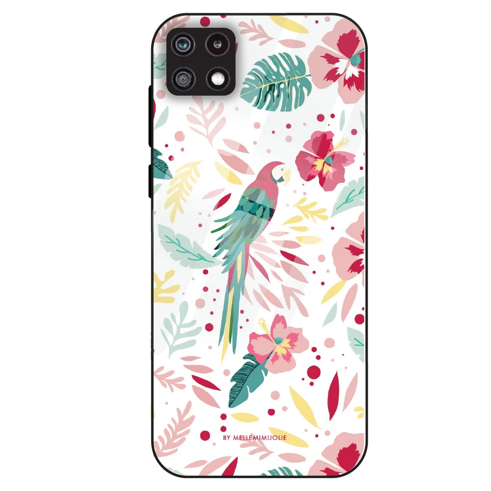 Tropical Parrot Floral - Glass Case For Samsung Galaxy A22
