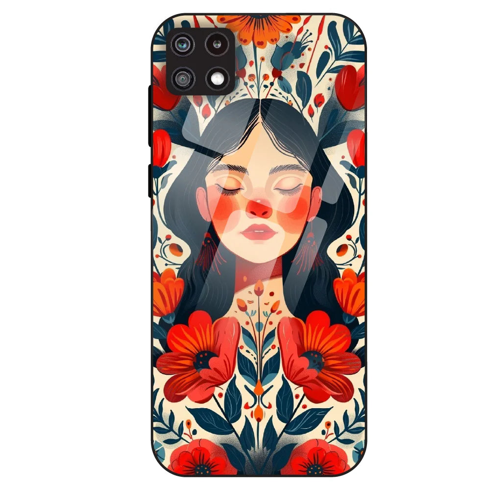 Floral Muse Portrait - Glass Case For Samsung Galaxy A22