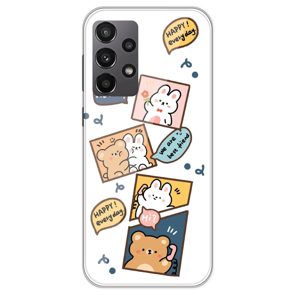 Happy Rabit And Bear - Clear Printed Silicone Case For Samsung Galaxy A23