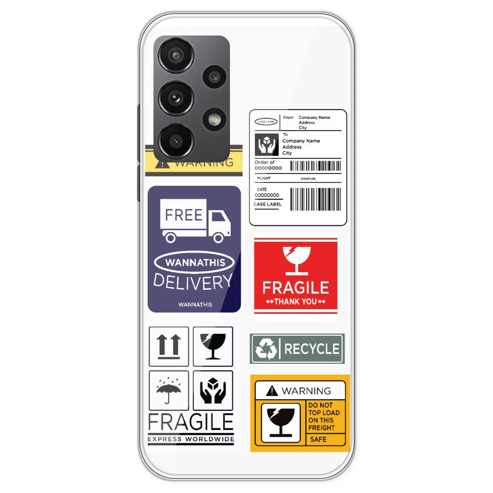 Caution Labels - Clear Printed Silicone Case For Samsung Galaxy A23
