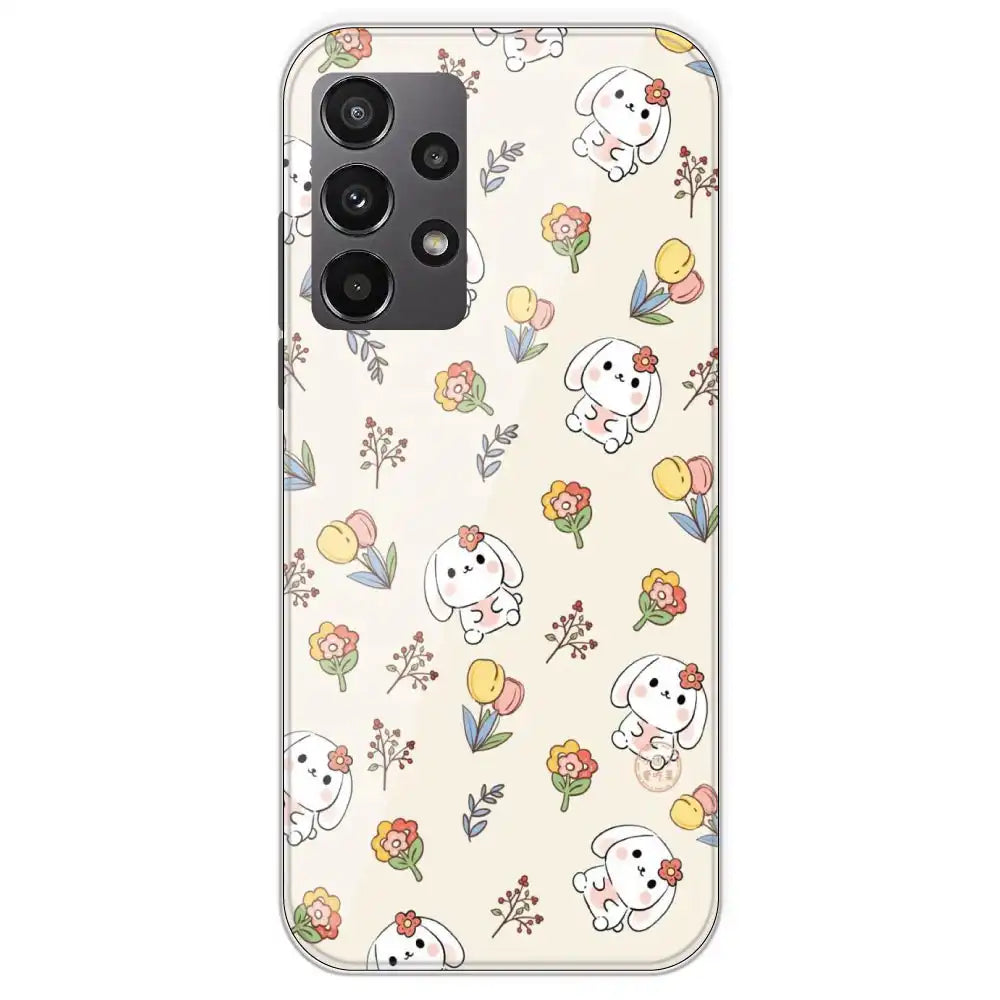 Cute Bunny And Flowers - Printed Silicone Case For Samsung Galaxy A23