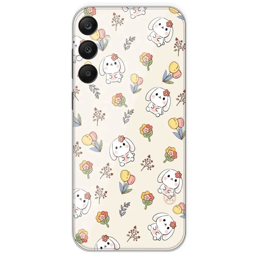 Cute Bunny And Flowers - Printed Silicone Case For Samsung Galaxy A25
