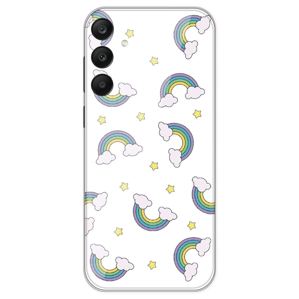 Rainbow With Clouds - Clear Printed Silicone Case For Samsung Galaxy A25