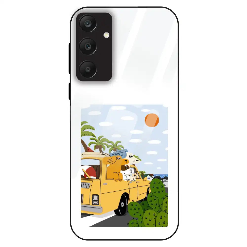 Cute Dog Travel Cartoon - Glass Case For Samsung Galaxy A25