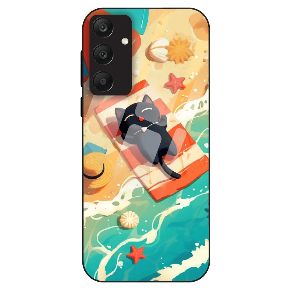 Beach Cat Aesthetic - Glass Case For Samsung Galaxy A25