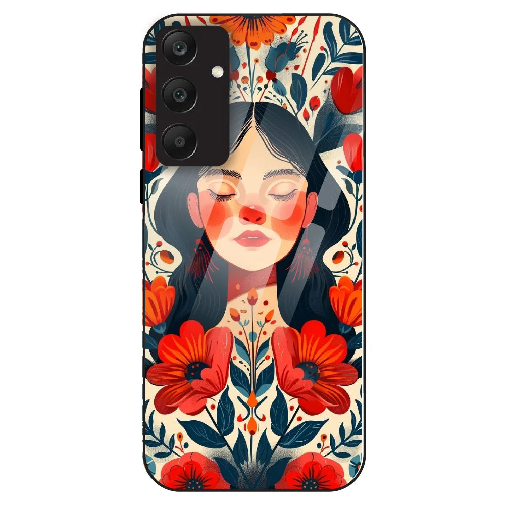 Floral Muse Portrait - Glass Case For Samsung Galaxy A25