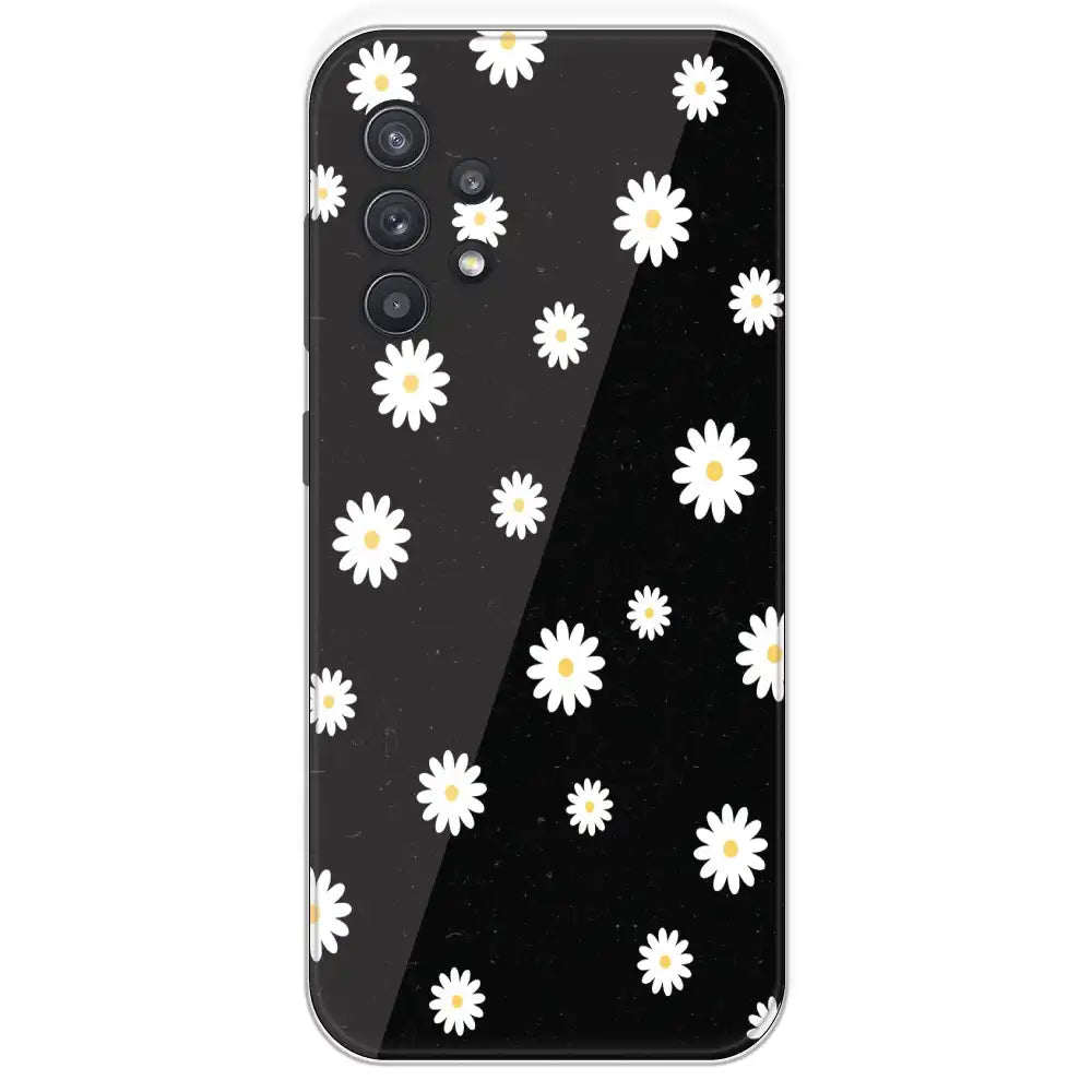 White And Black Flower - Printed Silicone Case For Samsung Galaxy A32