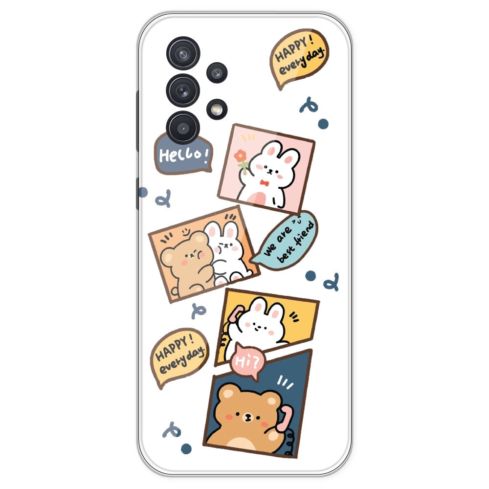 Happy Rabit And Bear - Clear Printed Silicone Case For Samsung Galaxy A32