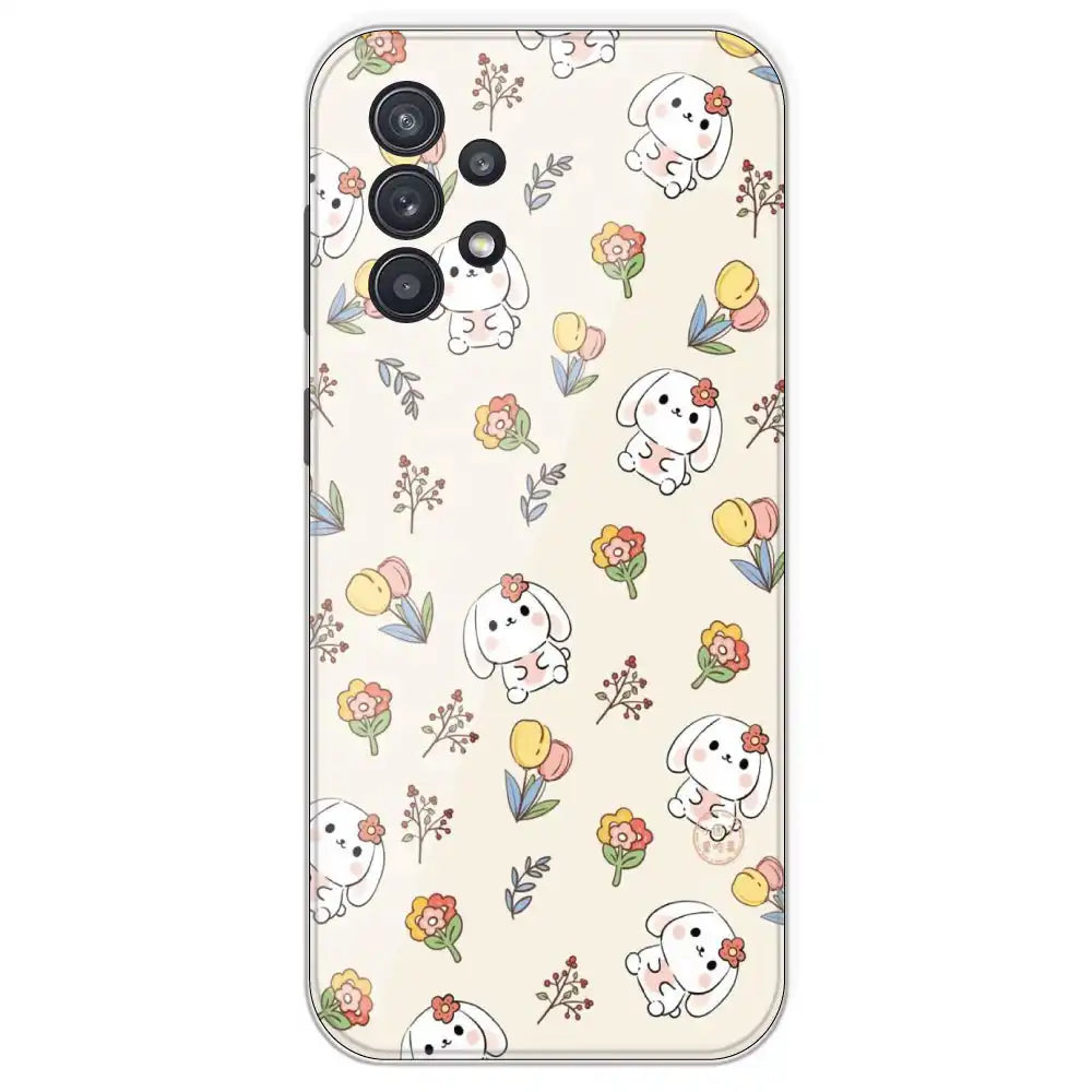 Cute Bunny And Flowers - Printed Silicone Case For Samsung Galaxy A32