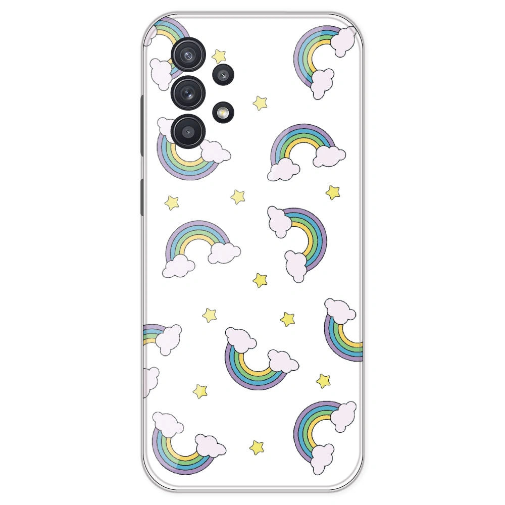 Rainbow With Clouds - Clear Printed Silicone Case For Samsung Galaxy A32