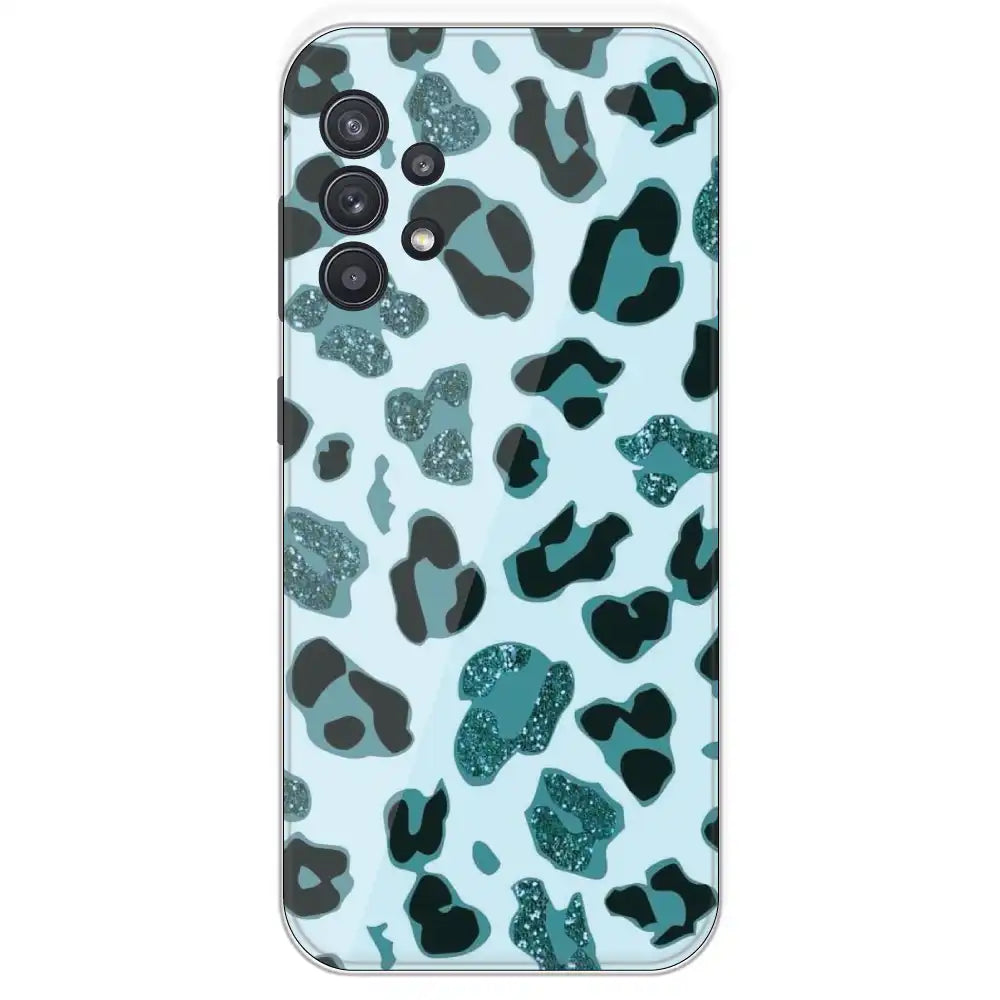 Blue Leopard Glitter Print - Printed Silicone Case For Samsung Galaxy A32