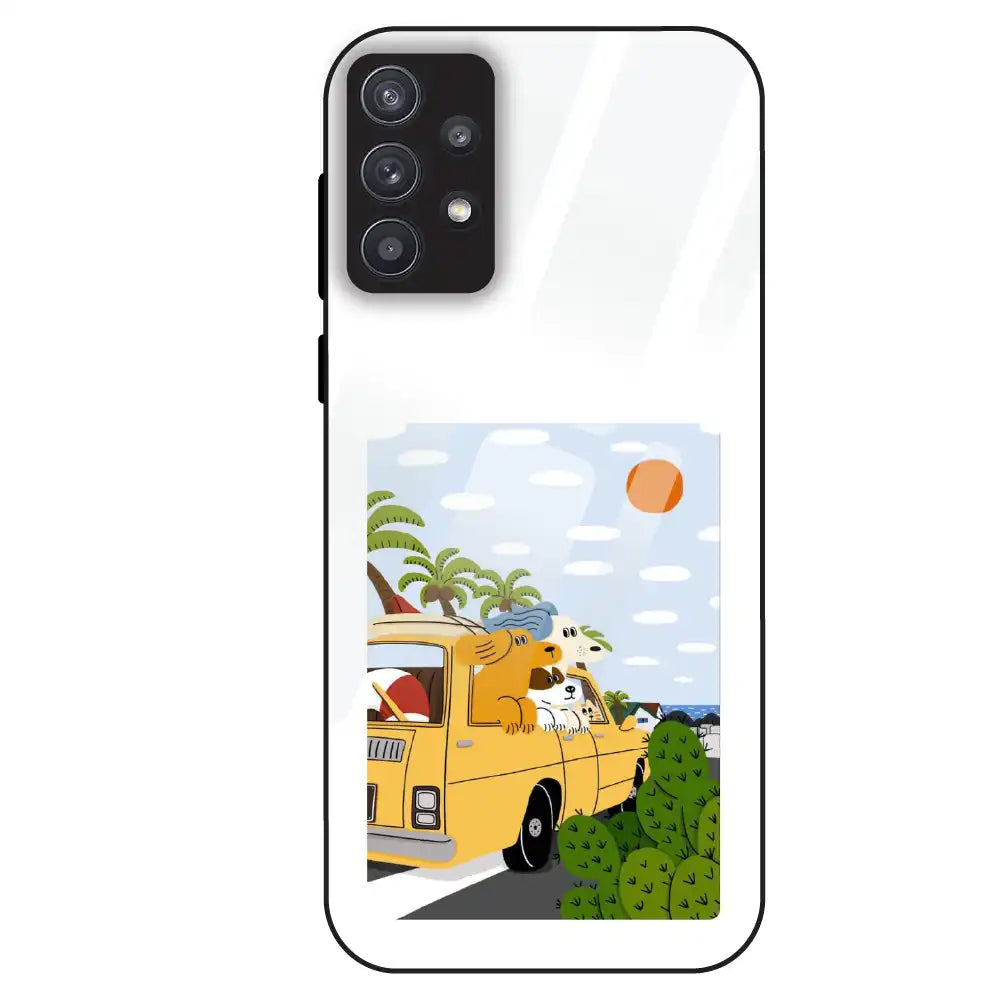 Cute Dog Travel Cartoon - Glass Case For Samsung Galaxy A32