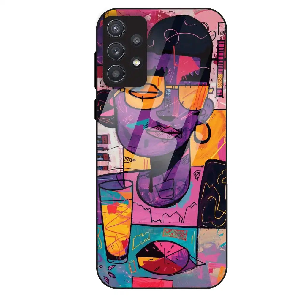 Abstract Neon Portrait - Glass Case For Samsung Galaxy A32