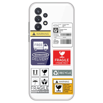 Caution Labels - Clear Printed Silicone Case For Samsung Galaxy A32