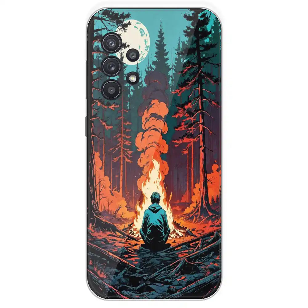 Boy With Camp Fire - Printed Silicone Case For Samsung Galaxy A32
