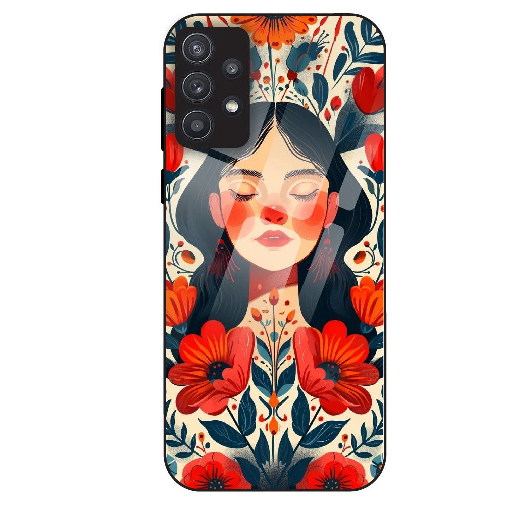 Floral Muse Portrait - Glass Case For Samsung Galaxy A32