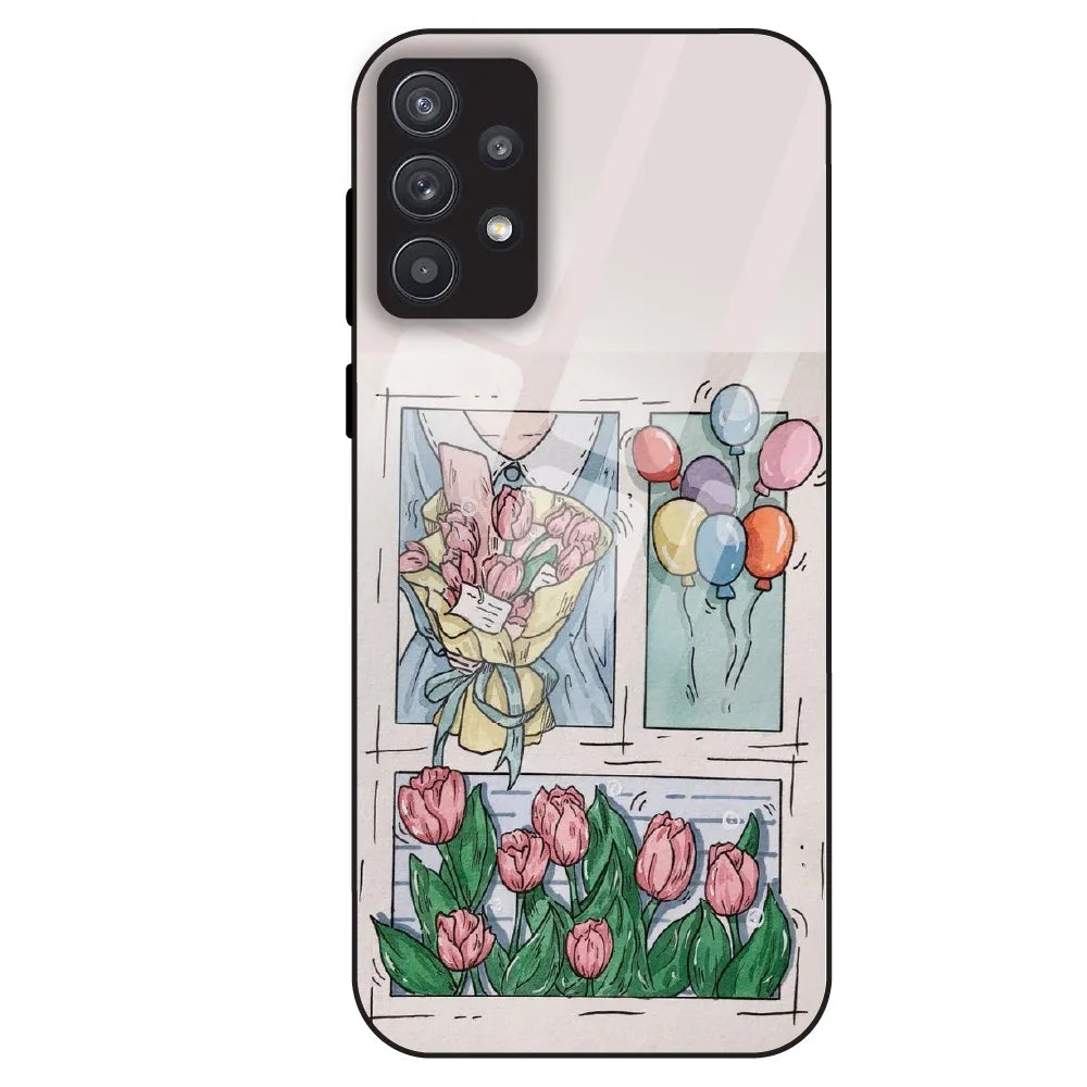 Tulip Aesthetic Sketch - Glass Case For Samsung Galaxy A32