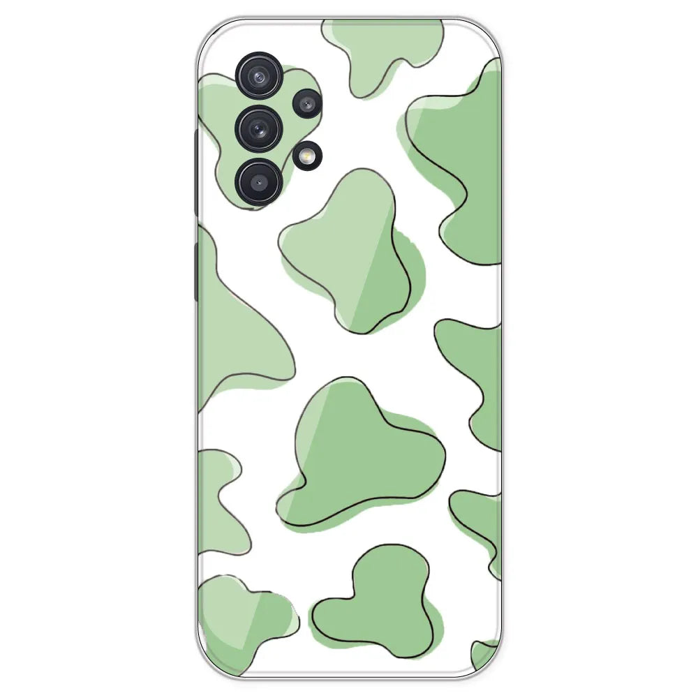 Green Cow Print - Clear Printed Silicone Case For Samsung Galaxy A32
