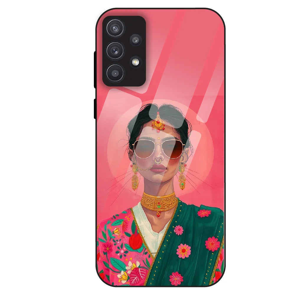 Royal Ethnic Diva - Glass Case For Samsung Galaxy A32