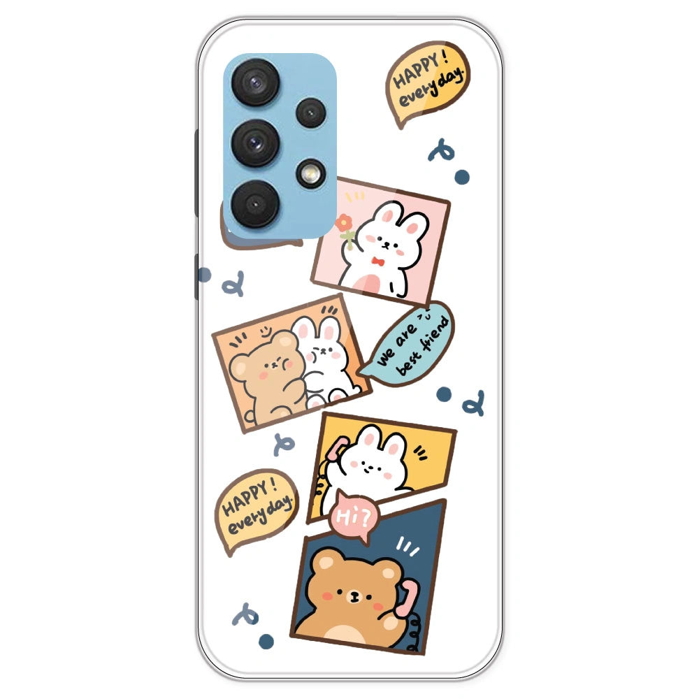 Happy Rabit And Bear - Clear Printed Silicone Case For Samsung Galaxy A33