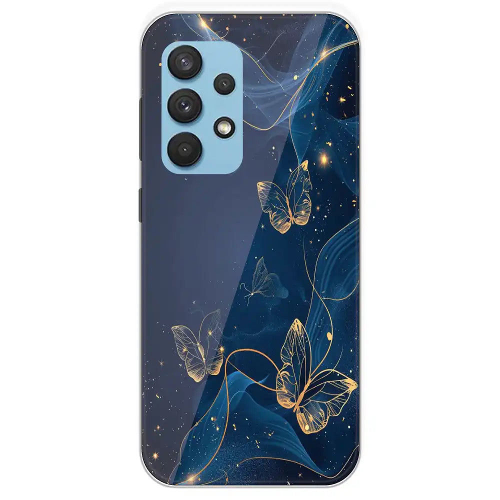 Blue With Gold Butterflies - Printed Silicone Case For Samsung Galaxy A33