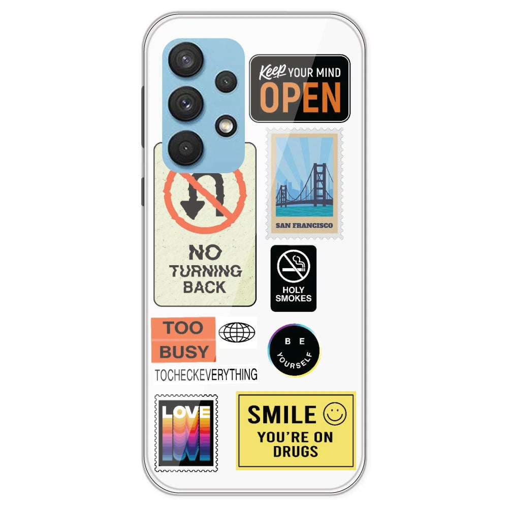 Retro Labels - Clear Printed Silicone Case For Samsung Galaxy A33