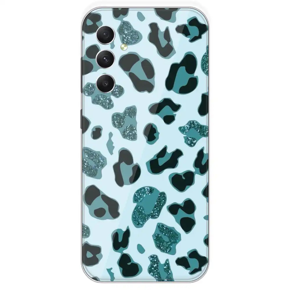 Blue Leopard Glitter Print - Printed Silicone Case For Samsung Galaxy A34