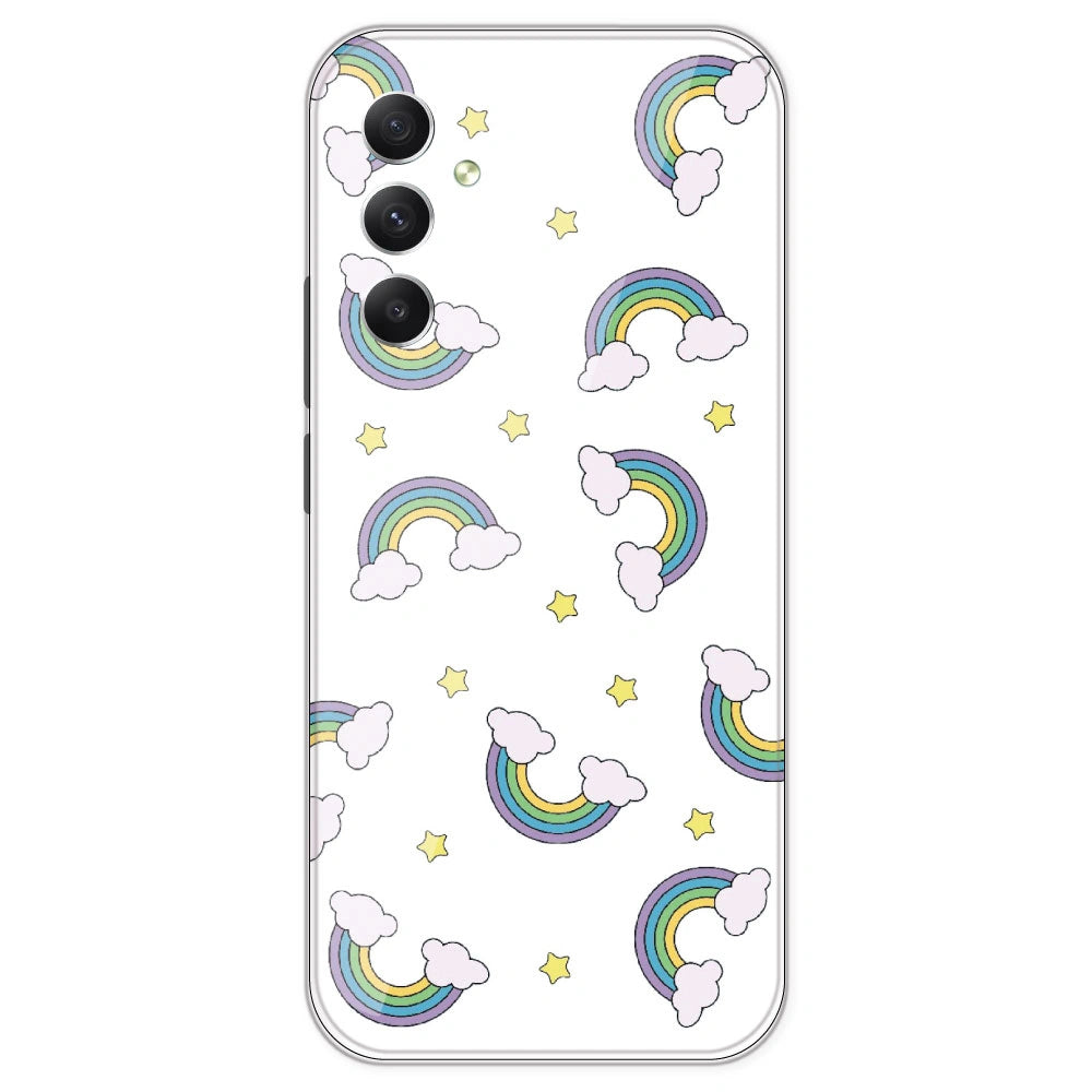 Rainbow With Clouds - Clear Printed Silicone Case For Samsung Galaxy A34