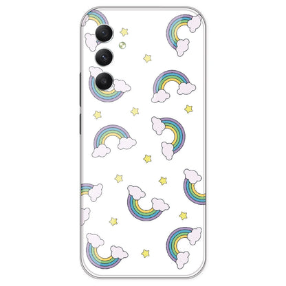 Rainbow With Clouds - Clear Printed Silicone Case For Samsung Galaxy A34