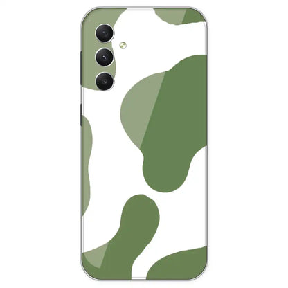 Olive Green Cow Print - Clear Printed Silicone Case For Samsung Galaxy A34